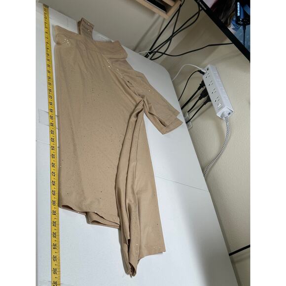 Roamans Top Womens 18 20 Tan Tunic Cold Shoulder Sparkle Embellished Party NYE - Picture 11 of 11